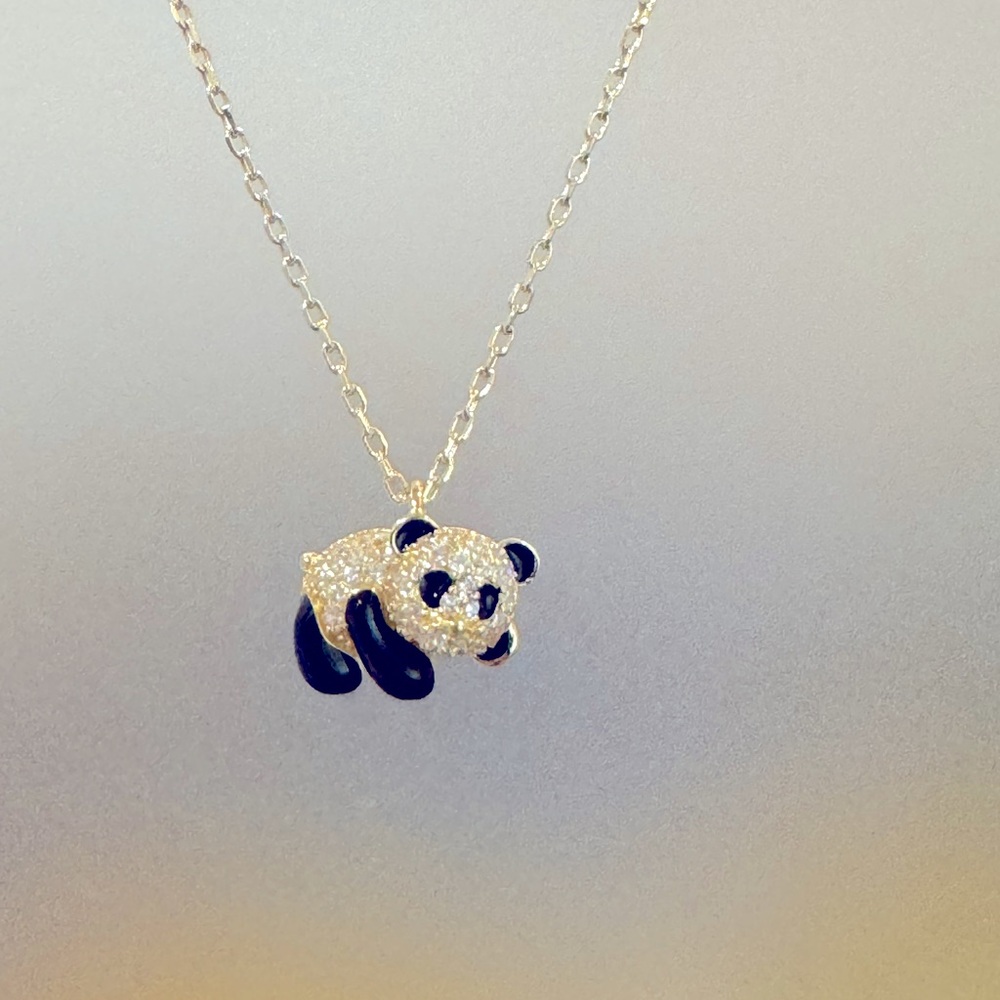 Panda necklace. Sterling silver plated by 14k gold.